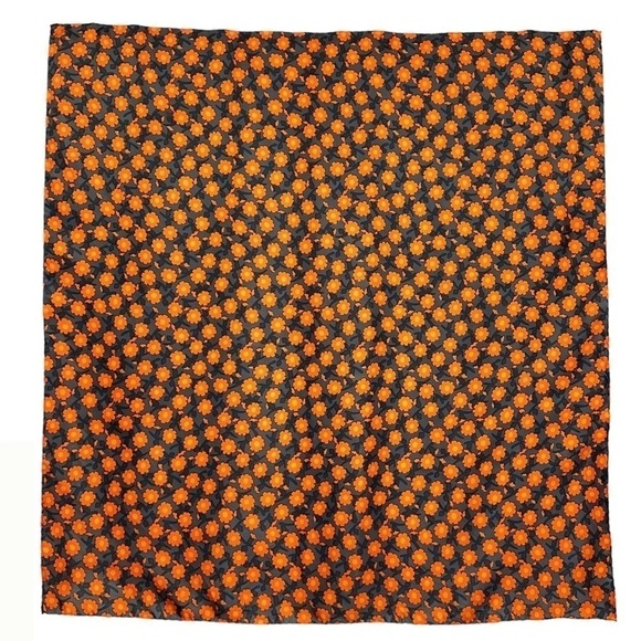 Silk Scarf Hand Rolled 34.5” Square Orange Gray Poppy Sunflower Daisy EUC - Picture 4 of 8